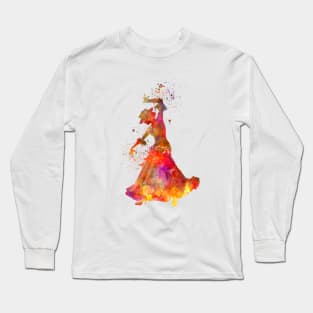 Gypsy woman dancing flamenco dancer silhouette in watercolor Long Sleeve T-Shirt